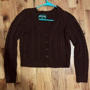 American Eagle Outfitters Women's Dark Brown Cable Knit Cardigan